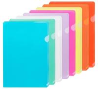 NOTEZMATE Carpetas de plástico A4, 8 colores, tipo L, 42 fundas de plástico A4 para protección de archivos, carpetas de corte transparente, tapa superior abierta y lateral para informes, proyectos,