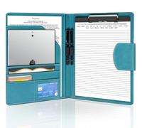 NOTEZMATE Portafolio de piel sintética A4 para documentos con tapa, organizador recargable, con cierre magnético, 2 soportes para bolígrafos, papel A4 para mujeres/hombres (turquesa)