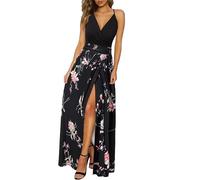 Noticias Vestido de Verano Largo Maxi Cuello en V con Abertura Casual Elegante para Invitada de Boda (Floral 26,XXL)