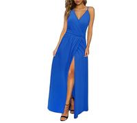Noticias Vestido de Verano Largo Maxi Cuello en V con Abertura Casual Elegante para Invitada de Boda (Cerúleo Azul,S)