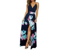 Noticias Vestido de Verano Largo Maxi Cuello en V con Abertura Casual Elegante para Invitada de Boda (Floral 07,XL)