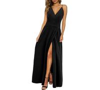 Noticias Vestido de Verano Largo Maxi para Damas - Cuello en V con Abertura, Casual Elegante para Invitada de Boda (Negro, XL)
