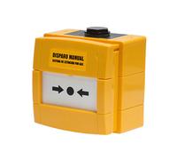 Notifier NOTIFIER-234 W3A-Y000SG-K013-65 Pulsador amarillo KAC de disparo de extinción manual rearmable con tapa de protección.