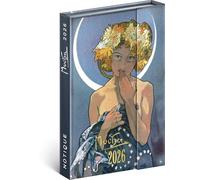 NOTIQUE Agenda 2026 - Mini planificador de bolsillo aprox. A6 con cierre magnético, calendario semanal compacto, 11 x 16 cm, tapa dura con vista mensual (Alfons Mucha)