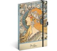 NOTIQUE Alphonse Mucha Zodiak - Cuaderno de notas con banda elástica (13 x 21 cm aprox., A5, tapa dura, diseño de lunares, cuaderno de notas, diario, diario para adultos y mujeres)