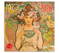 NOTIQUE Calendario de pared 2026 Alfons Mucha, calendario mensual en folleto, diseño estético 30 x 30 cm (abierto 30x60)