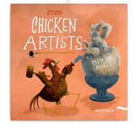 NOTIQUE Calendario de pared 2026 Chicken Artists, calendario de bolsillo con calendario mensual, calendario de bolsillo 30 x 30 cm (abierto 30x60)