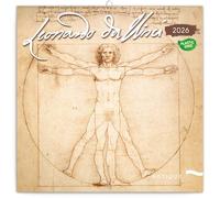 NOTIQUE Calendario de pared 2026 Leonardo da Vinci, calendario mensual en folleto, diseño estético 30 x 30 cm (abierto 30x60)
