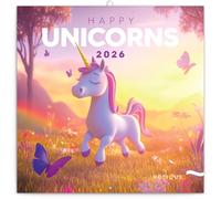NOTIQUE Calendario de pared 2026 Unicornios felices, calendario mensual en folleto, diseño estético 30 x 30 cm (abierto 30x60)