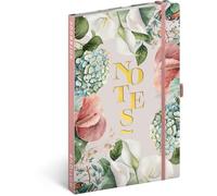 NOTIQUE Cuaderno a Rayas con Banda Elástica 13x21cm aprox. A5, Cuaderno de Tapa Dura de Diseño, Bloc de Notas, Cuaderno, Diario, Agenda para Adultos, Mujeres (Lirios)