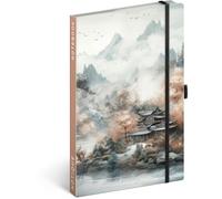 NOTIQUE Cuaderno a rayas con banda elástica 13x21cm aprox. A5, cuaderno de tapa dura de diseño, bloc de notas, cuaderno, diario, agenda para adultos, damas (Japón)