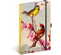 NOTIQUE Cuaderno a Rayas con Banda Elástica 13x21cm aprox. A5, Cuaderno de Tapa Dura de Diseño, Bloc de Notas, Cuaderno, Diario, Agenda para Adultos, Mujeres (Pájaros)