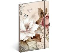 NOTIQUE Cuaderno a rayas con banda elástica 13x21cm aprox. A5, cuaderno de tapa dura de diseño, bloc de notas, libreta, diario, agenda para adultos, damas (flores en polvo)