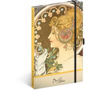 NOTIQUE Cuaderno de lunares con banda elástica, 13 x 21 cm, aprox. A5, tapa dura, cuaderno de notas, cuaderno de notas, diario, diario para adultos y mujeres (bolígrafo Alphonse Mucha)