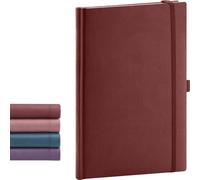 NOTIQUE Cuaderno de rayas, tapa dura, cuaderno de notas, diario, diario con banda elástica y soporte para bolígrafo, 15 x 21 cm, 192 páginas (rojo vino, a rayas)