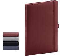 NOTIQUE Cuaderno de tapa dura, cuaderno de notas, diario, diario con banda elástica y soporte para bolígrafo, 15 x 21 cm, 192 páginas (burdeos, lunares)