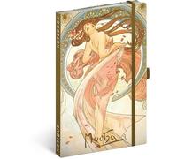 NOTIQUE Cuaderno rayado con banda elástica, 13 x 21 cm aprox. A5, cuaderno de tapa dura, bloc de notas, cuaderno de notas, diario para adultos y mujeres (Alphonse Mucha Tanz)