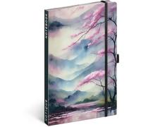 NOTIQUE Cuaderno rayado con banda elástica, 13 x 21 cm aprox. A5, tapa dura de diseñador, bloc de notas, cuaderno, diario, diario para adultos y mujeres (Sakura)