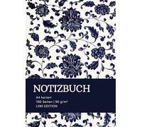 Notizbuch A4 kariert - 100 Seiten Soft Cover floral blau - FSC Papier: Notebook A4 Karo - 90g/m² kariertes Papier