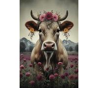 Notizbuch Kuh mit Kranz auf der Wiese: Entspannung und Stressabbau - Detaillierte Naturlandschaften, Blumen, Blumenmuster | Tagebuch, Notizblock, ... Erwachsene | 120 Seiten im Format 6 x 9 Zoll