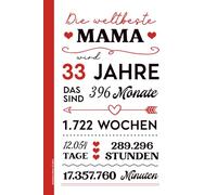Notizbuch Mama 33 Jahre: Geburtstagsgeschenk 33. Geburtstag für beste Mami Notizheft A5 liniert als Schreibheft und Tagebuch für Mutter zum dreiunddreißigsten Geb Happy Birthday Mom zum 33 Ehrentag
