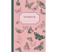 Notizbuch Schmetterling Rosa Vintage | 299 Seiten | 6x9 Zoll | Softcover: Journal mit Habit Tracker, Mood Tracker, Dankbarkeit, Morgenroutine & ... in Rosa und Dunkelgrün
