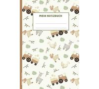 Notizbuch Traktor und Tiere: A5 Notizheft liniert praktisch als Schulheft Schreibheft und Hausaufgabenheft niedliches Geschenk für Kinder die Ferien auf dem Bauernhof machen Tiermotiv Notiz Buch