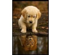 Notizen - Der Blick in die eigene Stärke: Inspirierendes Notizbuch mit Golden Retriever Welpe und Löwen-Spiegelbild - Für mutige Gedanken und große Träume