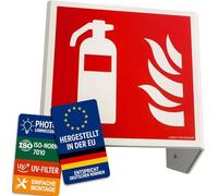 Notlok Señal Extintor 3D Fotoluminiscente | Señal Protección Contra Incendios a Dos Caras | Según ISO7010 | Ángulo Ajustable, 15x15cm