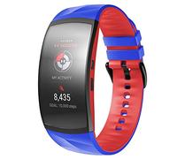 NotoCity Compatible Con Correa Gear Fit 2 / Gear Fit 2 Pro Silicona Pulsera de Repuesto (L, Azur+Rot)