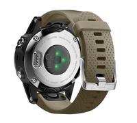 NotoCity Fenix 5S - Correa de reloj de silicona suave de 20 mm de ancho, fácil ajuste, con hebilla de metal de color plateado para Fenix 5S (hebilla marrón coyote-plateada)