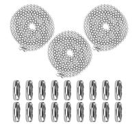 Notoke Cadena de bolas de acero inoxidable de 3 m, 3 mm de diámetro con 20 conexiones a juego, para collares, joyas, extensores de cadena de ventiladores, lámparas, lámparas, cortinas y etiquetas para