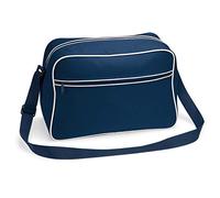 noTrash2003 Bolsa de hombro retro con diseño de los años setenta, bolsa de deporte de poliéster con ribete, incluye llavero gratis, azul marino, 40 x 28 x 18 cm, Retro