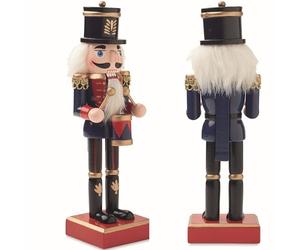 noTrash2003 Cascanueces grande de madera pintada a mano en diseño clásico húsar con tambor, 25 cm de altura en azul, decoración de Navidad de Adviento