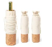 noTrash2003 Juego de 3 bolsas de vino, bolsas de vino, bolsas de vino de algodón orgánico con base de corcho natural, sostenible, portabotellas, beige, 34 cm x 8 cm, Bolsa para botellas