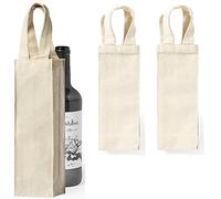 noTrash2003 Juego de 3 Bolsas de Vino Sostenibles - Lona de Algodón 220 g/m², Beige, 31 cm x 8 cm - Presentación Elegante para Botellas