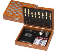noTrash2003 Juego de petaca y juego de póquer y dados en caja de madera con juego de ajedrez, el juego perfecto para hombres