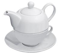 noTrash2003 Juego de té individual en color blanco con una taza de té (aprox. 200 ml), así como tetera (aprox. 400 ml) y platillo de porcelana para disfrutar del té, pausa para té, cocina, idea de