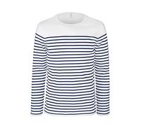 noTrash2003 Langarmshirt Herren Breton Gestreift weiß Blau Navy Marine Shirt T-Shirt Longsleeve versch. Ausführungen (Weiß, M)