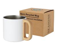 noTrash2003 Taza de café de acero inoxidable certificada RCS, taza de café sostenible ecológica de acero inoxidable reciclado con aislamiento al vacío de cobre, 360 ml, mango de madera de haya