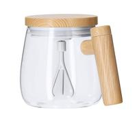 noTrash2003 Taza de café de vidrio de borosilicato de 400 ml con tapa y agitador eléctrico, resistente, duradero, con escala de medición, funciona con pilas para cocina, oficina y bar