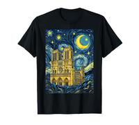 Notre Dame París Francia Noche Estrellada Historia del Arte Presente Camiseta