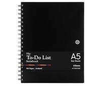 Notsu Agenda de lista de tareas A5 | 100 páginas sin fecha con lista de verificación de tareas, cuadrícula de puntos, secciones estéticas de notas para productividad del trabajo y organización diaria. Papel extra grueso de 120 g/m² (negro)