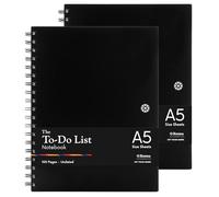 Notsu To Do List Notebook 2-Pack | Minimalist Planner with To-Do Checklist, Dot Grid, Notes sections. 100 Undated Pages, Thick Paper 120 gsm, A5 Size 5.8" x 8.3", Black