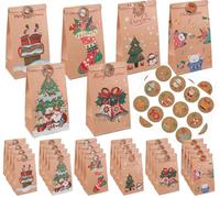 Notwoe® 12-24pcs Bolsas papel, bolsas de regalo personalizadas con pingüino de Navidad, bolsas de papel de Navidad para dulces de cumpleaños, fiestas, bodas, mercados. (Marrón-C24)