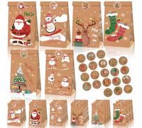 Notwoe 24 bolsas de regalo navideñas, bolsas de regalo personalizadas con pingüino de Navidad, bolsas de papel para dulces de cumpleaños, fiestas, mercados. (marrón-A24)