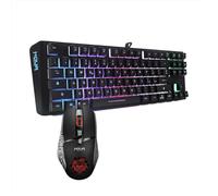 Noua Gaming Shield Neon Mouse y Teclado Gaming, Diseño Italiano QWERTY, USB, Anti-Ghosting, Teclado Retroiluminado LED RGB, Mouse Gaming 1200-3200 DPI - Negro