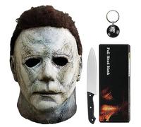 Noufun Máscara de Michael Myers para Adultos - Halloween 2018, Máscara de Cabeza Completa Cara de Terror de Halloween Tocado de Goma de Látex con Pelo, Incluye Cuchillo y Llavero (2018)