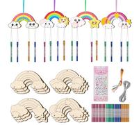 Nourdom Juego de 12 carillones de viento para niños, arco iris, madera, carillón de sonido, manualidades para pintar madera para pintar para niñas, niños, cumpleaños infantiles