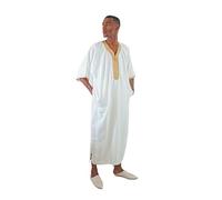 Nourfes Kaftan Hombre Djellaba Kandora - Marroquí de Fez con Bordado de Calidad - Tejido Ligero y Transpirable - Ropa Islámica para Ramadán, Eid y Oración, Abaya, Blanco, M